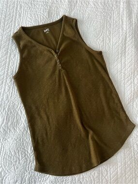 Duluth Olive Green Ribbed Henley Tank Top - Women